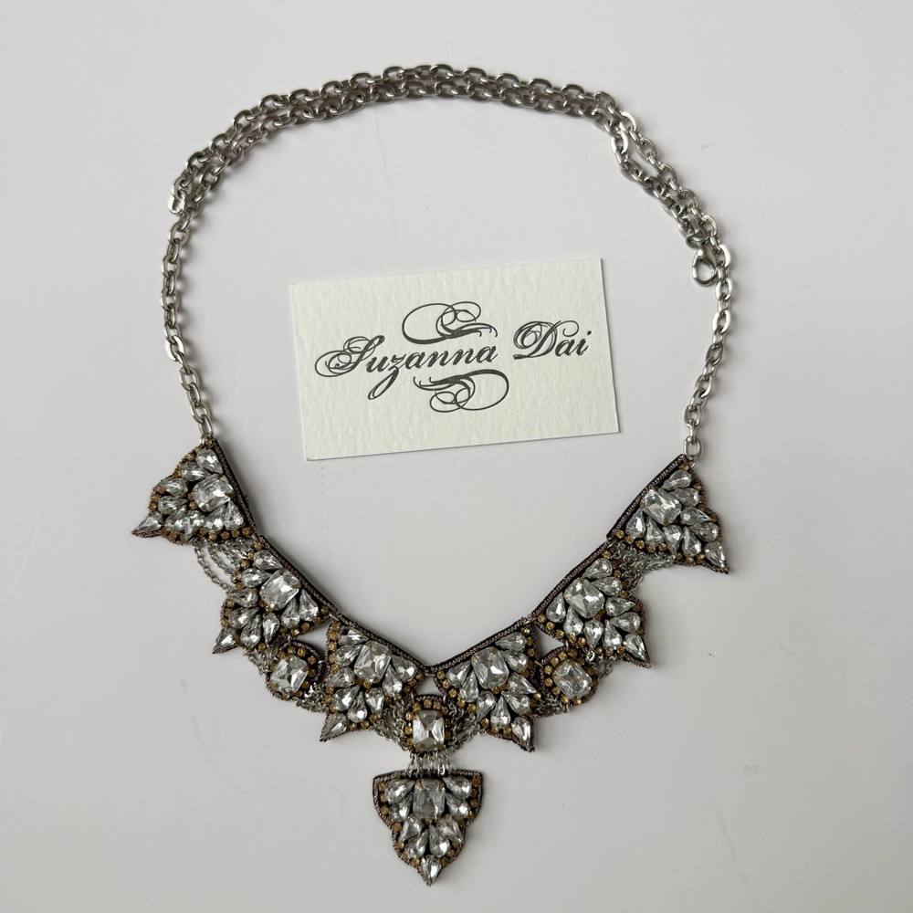 Suzanna Dai Crystal Statement Necklace Wedding Guest Jewelry Adjustable 27” - Picture 7 of 7